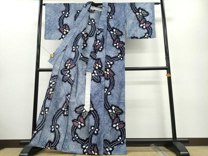 平和屋着物∴夏物 浴衣 有松鳴海絞り 流水舞蝶文 綿 逸品 未使用 CABA0479ng