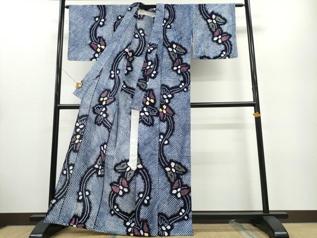 平和屋着物∴夏物 浴衣 有松鳴海絞り 流水舞蝶文 綿 逸品 未使用 CABA0479ng