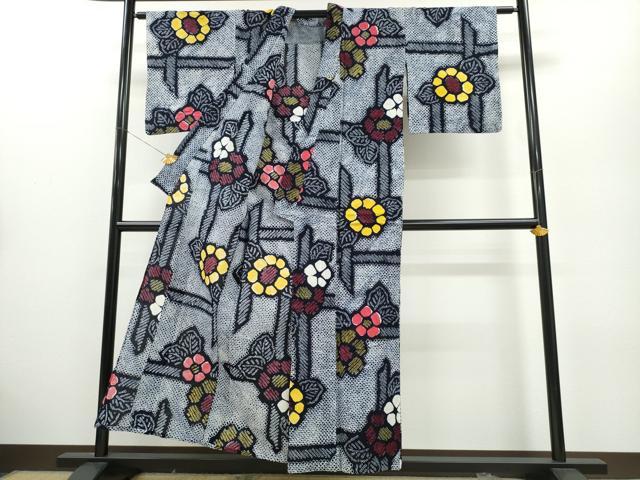平和屋着物∴夏物 浴衣 有松鳴海絞り 籬花文 綿 逸品 CABA0481ng