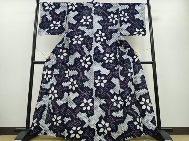 平和屋着物∴夏物 浴衣 有松鳴海絞り 花唐草文 綿 逸品 CABA0482ng