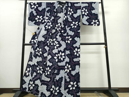 平和屋着物∴夏物 浴衣 有松鳴海絞り 花唐草文 綿 逸品 CABA0482ng
