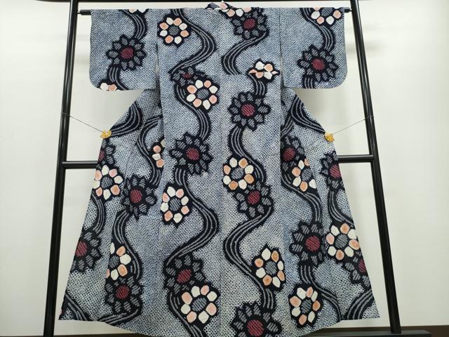 平和屋着物∴夏物 浴衣 有松鳴海絞り 流水舞花文 綿 逸品 CABA0484ng