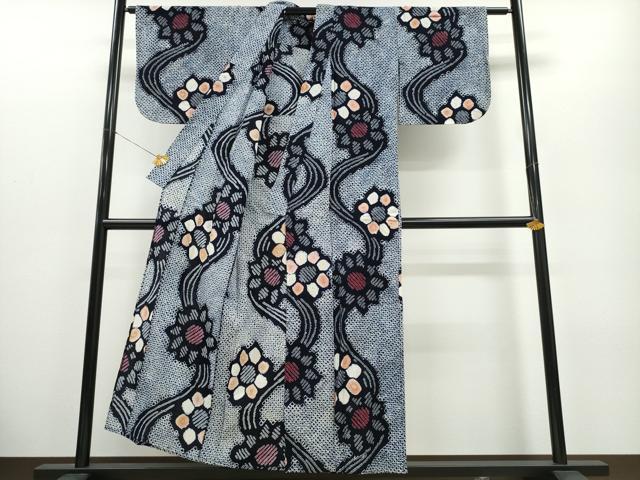 平和屋着物∴夏物 浴衣 有松鳴海絞り 流水舞花文 綿 逸品 CABA0484ng