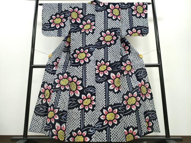 平和屋着物∴夏物 浴衣 有松鳴海絞り 向日葵 ひまわり 綿 逸品 CABA0489ng