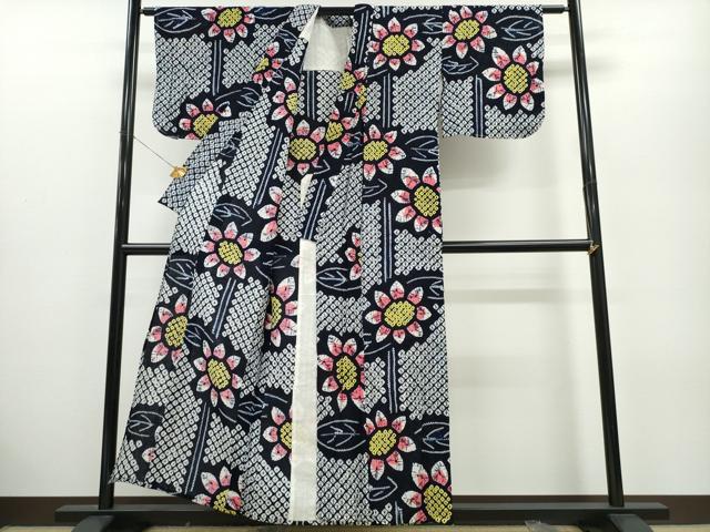 平和屋着物∴夏物 浴衣 有松鳴海絞り 向日葵 ひまわり 綿 逸品 CABA0489ng