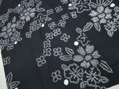 平和屋着物∴夏物 浴衣 有松鳴海絞り 舞花文 黒地 綿 逸品 CABA0490ng