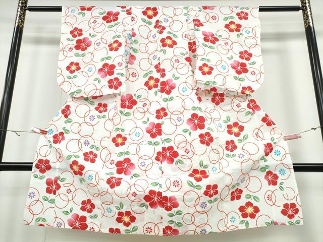 平和屋着物∴夏物 浴衣 子供 女の子 椿 綿 逸品 CABA0491ng