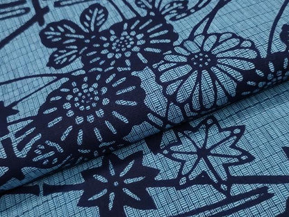 平和屋着物∴夏物　浴衣　竹垣流水花文　綿　逸品　CABA0493ng