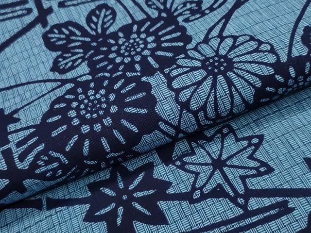 平和屋着物∴夏物　浴衣　竹垣流水花文　綿　逸品　CABA0493ng