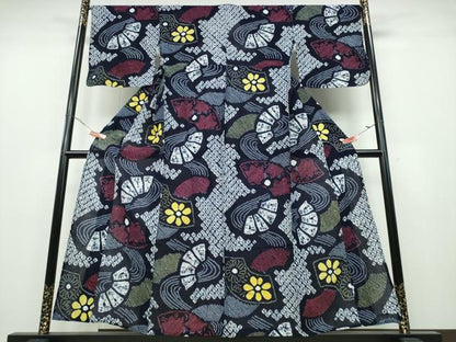 平和屋着物∴夏物 浴衣 有松鳴海絞り 流水地紙花文 綿 逸品 CABA0499ng