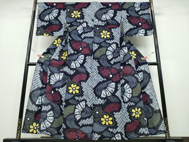平和屋着物∴夏物 浴衣 有松鳴海絞り 流水地紙花文 綿 逸品 CABA0499ng