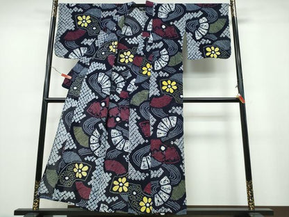 平和屋着物∴夏物 浴衣 有松鳴海絞り 流水地紙花文 綿 逸品 CABA0499ng
