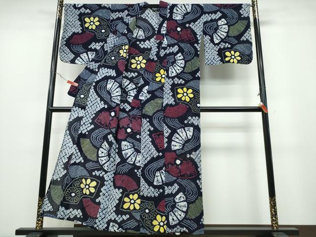 平和屋着物∴夏物 浴衣 有松鳴海絞り 流水地紙花文 綿 逸品 CABA0499ng