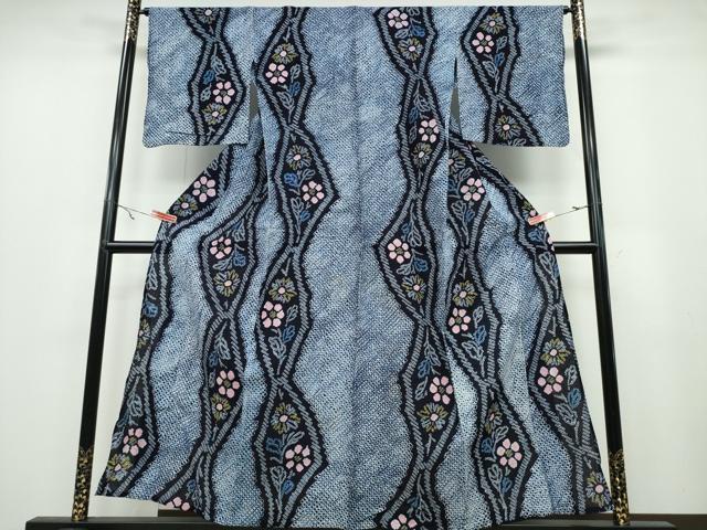 平和屋着物∴夏物 浴衣 有松鳴海絞り よろけ縞枝菊文 綿 逸品 CABA0511ng