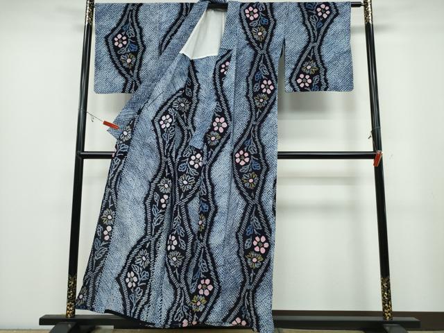 平和屋着物∴夏物 浴衣 有松鳴海絞り よろけ縞枝菊文 綿 逸品 CABA0511ng