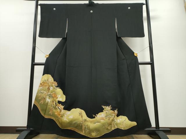 平和屋着物■豪華黒留袖　駒刺繍　松竹梅　金彩　正絹　逸品　CABA0599ng