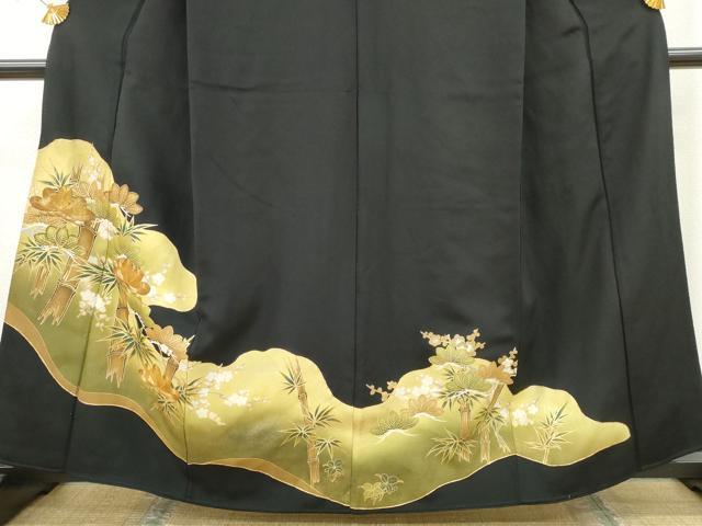平和屋着物■豪華黒留袖　駒刺繍　松竹梅　金彩　正絹　逸品　CABA0599ng