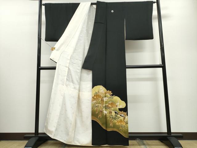 平和屋着物■豪華黒留袖　駒刺繍　松竹梅　金彩　正絹　逸品　CABA0599ng