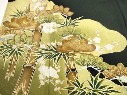 平和屋着物■豪華黒留袖　駒刺繍　松竹梅　金彩　正絹　逸品　CABA0599ng
