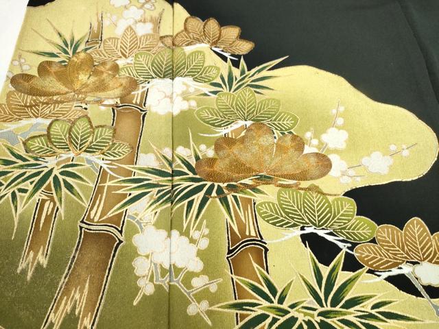 平和屋着物■豪華黒留袖　駒刺繍　松竹梅　金彩　正絹　逸品　CABA0599ng