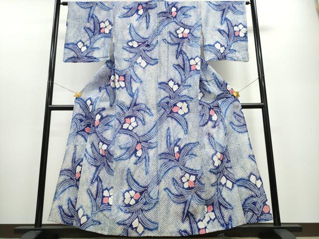 平和屋着物∴夏物 浴衣 有松鳴海絞り 草花文 綿 逸品 CABA0608ng
