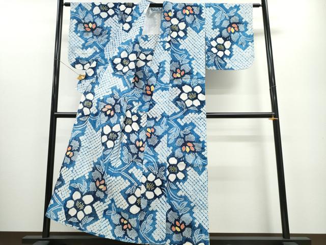平和屋着物∴夏物 浴衣 有松鳴海絞り 枝椿 綿 逸品 CABA0609ng