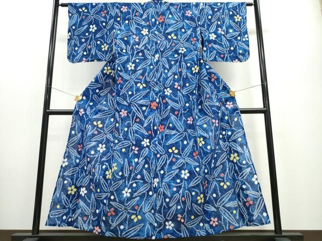平和屋着物∴夏物 浴衣 有松鳴海絞り 笹花文 綿 逸品 CABA0612ng