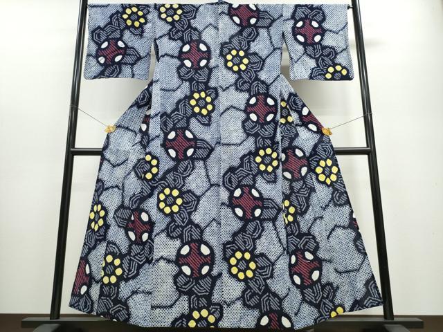 平和屋着物∴夏物 浴衣 有松鳴海絞り 吉祥花文 綿 逸品 CABA0613ng