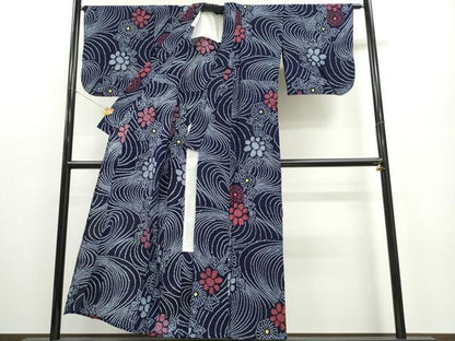 平和屋着物∴夏物 浴衣 有松鳴海絞り 流水舞菊文 綿 逸品 CABA0614ng