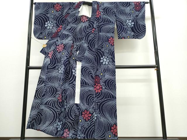平和屋着物∴夏物 浴衣 有松鳴海絞り 流水舞菊文 綿 逸品 CABA0614ng