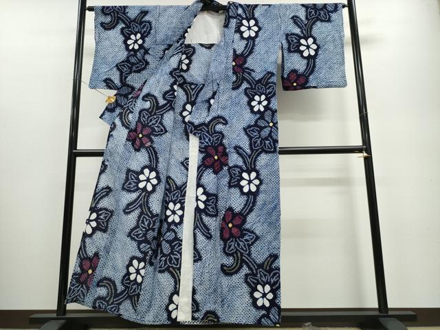 平和屋着物∴夏物 浴衣 有松鳴海絞り 花唐草文 綿 逸品 CABA0615ng