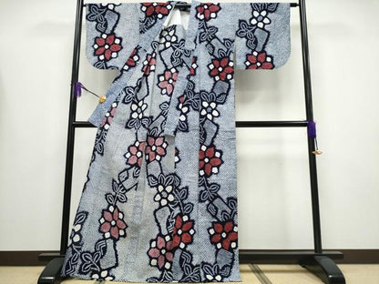 平和屋着物∴夏物 浴衣 有松鳴海絞り 枝花文 綿 逸品 CABA0616ng
