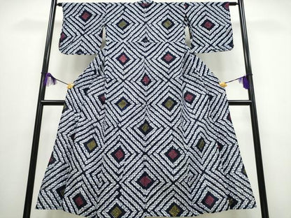 平和屋着物∴夏物 浴衣 有松鳴海絞り 菱文 綿 逸品 CABA0618ng