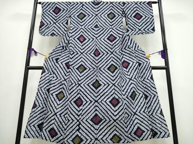 平和屋着物∴夏物 浴衣 有松鳴海絞り 菱文 綿 逸品 CABA0618ng