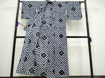 平和屋着物∴夏物 浴衣 有松鳴海絞り 菱文 綿 逸品 CABA0618ng