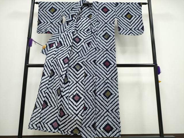 平和屋着物∴夏物 浴衣 有松鳴海絞り 菱文 綿 逸品 CABA0618ng