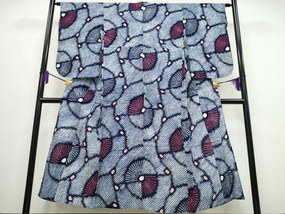 平和屋着物∴夏物 浴衣 有松鳴海絞り 扇吉祥文 綿 逸品 CABA0619ng