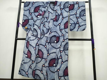 平和屋着物∴夏物 浴衣 有松鳴海絞り 扇吉祥文 綿 逸品 CABA0619ng