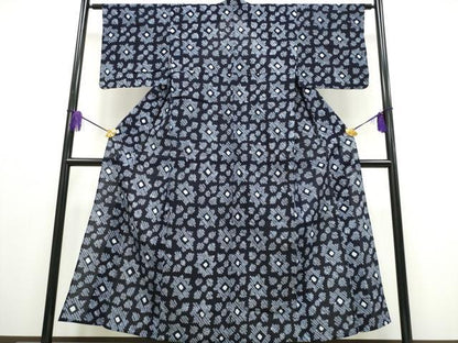 平和屋着物∴夏物 浴衣 有松鳴海絞り 格子花文 綿 逸品 CABA0622ng