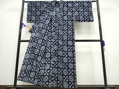 平和屋着物∴夏物 浴衣 有松鳴海絞り 格子花文 綿 逸品 CABA0622ng