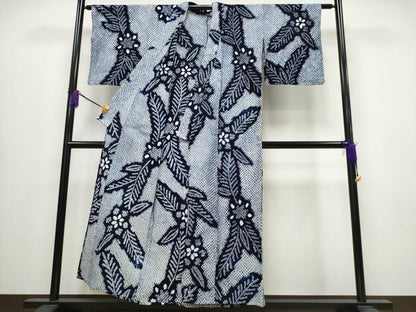 平和屋着物∴夏物 浴衣 有松鳴海絞り 舞葉花文 綿 逸品 CABA0624ng