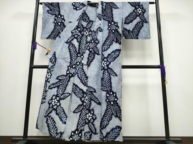 平和屋着物∴夏物 浴衣 有松鳴海絞り 舞葉花文 綿 逸品 CABA0624ng