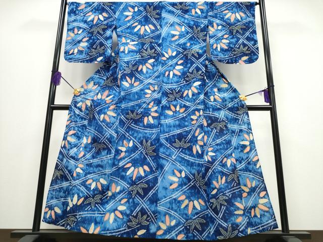 平和屋着物∴夏物　浴衣　有松鳴海絞り　笹竹文　綿　逸品　CABE8889ng 平和屋着物∴夏物 浴衣 有松鳴海絞り 流水花文 綿 逸品 未使用