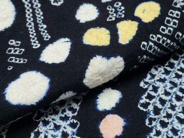 平和屋着物∴夏物 浴衣 有松鳴海絞り 枝花文 綿 逸品 CABA0627ng