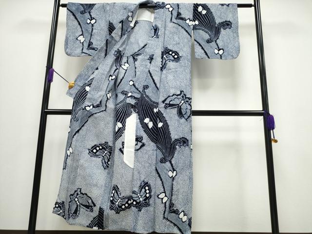 平和屋着物∴夏物 浴衣 有松鳴海絞り 舞蝶文 綿 逸品 CABA0628ng