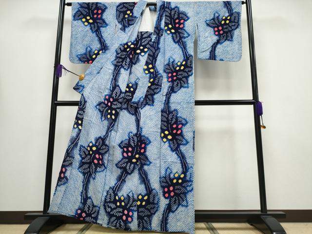 平和屋着物∴夏物 浴衣 有松鳴海絞り 枝葉花文 綿 逸品 CABA0630ng