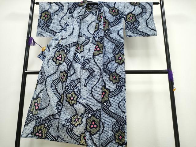 平和屋着物∴夏物 浴衣 有松鳴海絞り 流水花文 綿 逸品 CABA0631ng