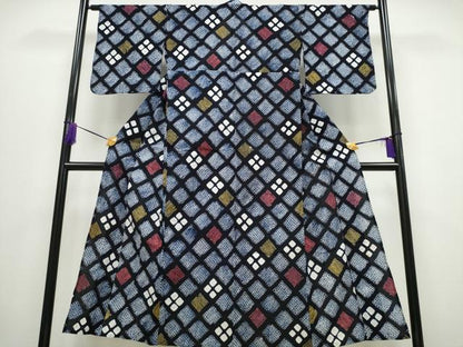 平和屋着物∴夏物　浴衣　有松鳴海絞り　花菱文　綿　逸品　CABA0632ng