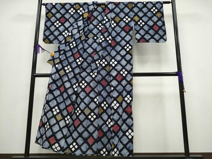 平和屋着物∴夏物　浴衣　有松鳴海絞り　花菱文　綿　逸品　CABA0632ng