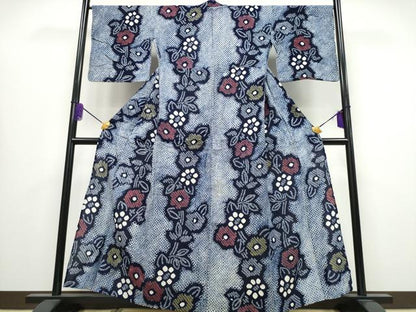 平和屋着物∴夏物 浴衣 有松鳴海絞り 枝花文 綿 逸品 CABA0634ng
